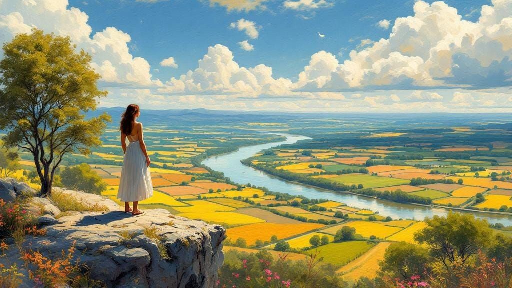 Idyllic Farmland Vista in Impressionistic Style