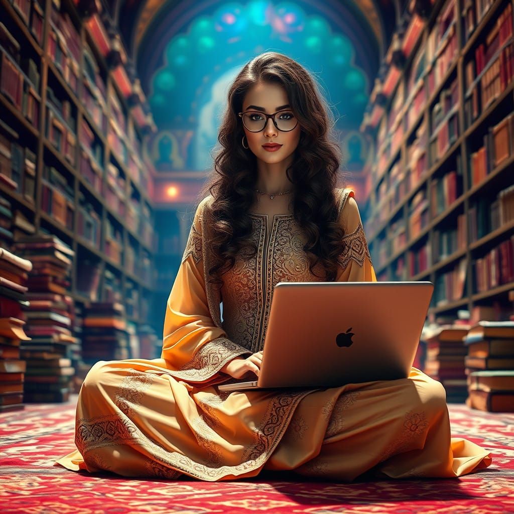 Elegant Oriental Princess in Traditional Lebanese Finery