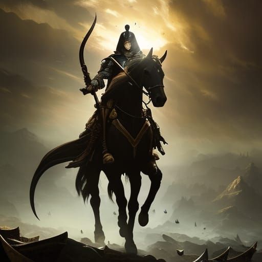 Ash Warrior on Horseback: Dark Fantasy Masterpiece