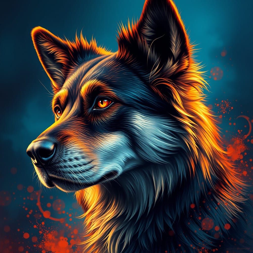 Hyperrealistic Dog Portrait in Dramatic Splash Art