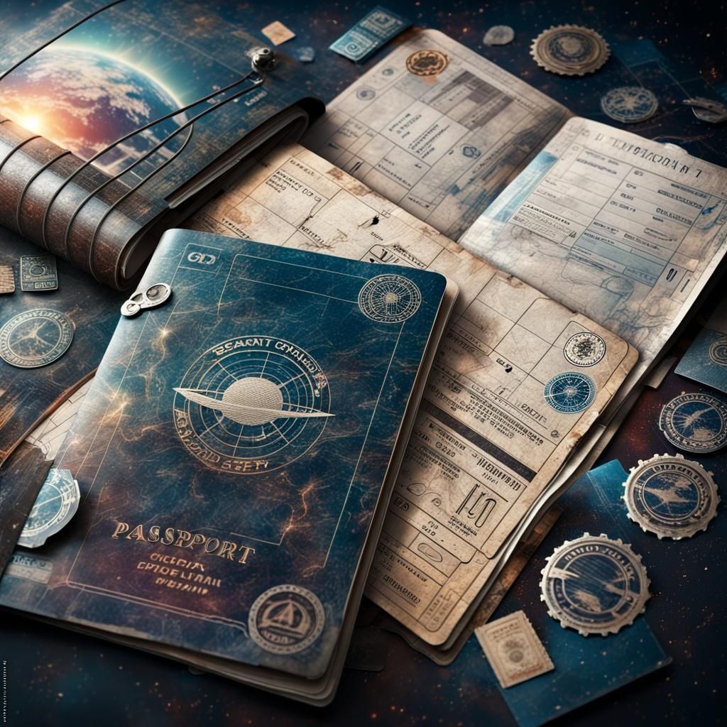 Futuristic Space Travel Documents in Hyperrealistic Style