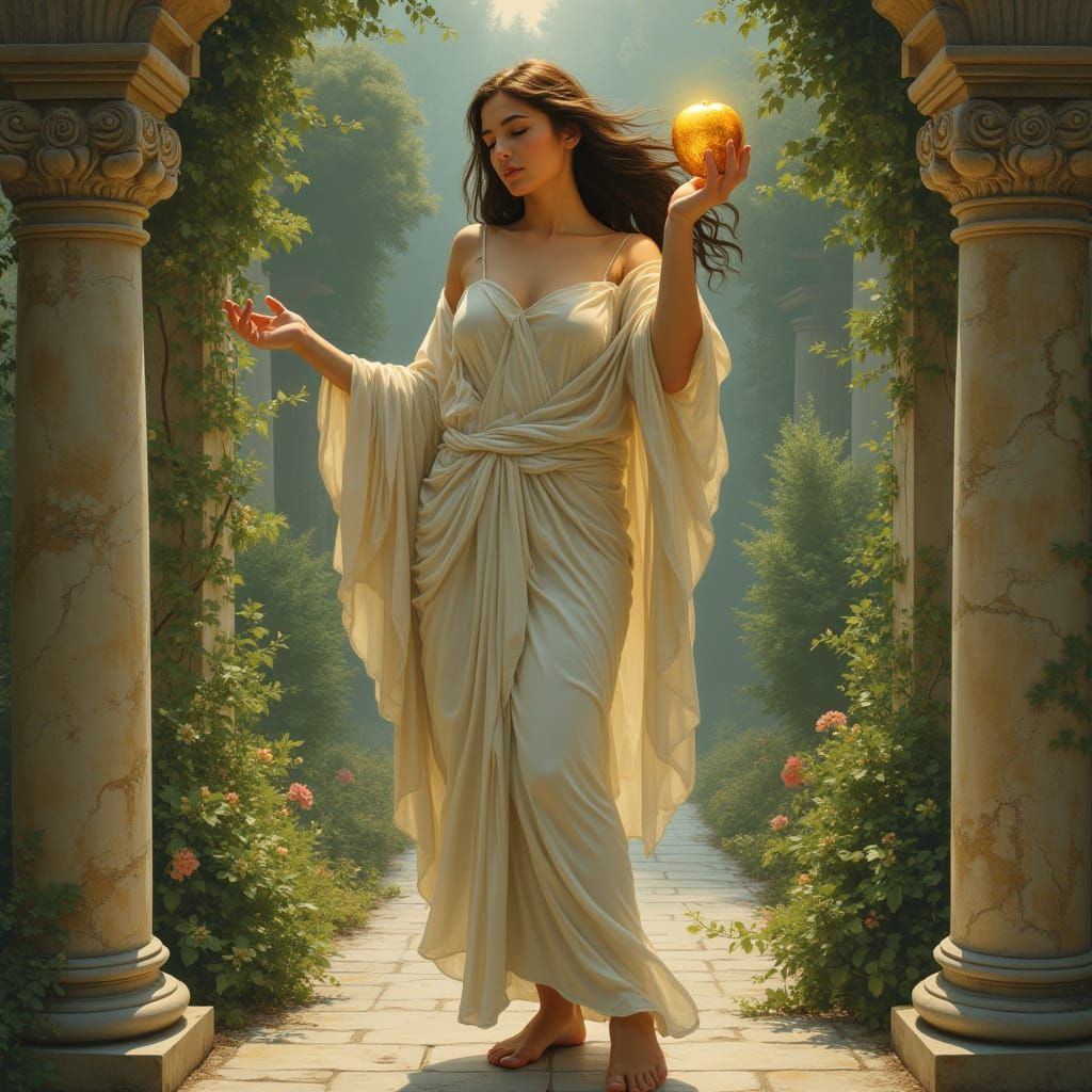 Greek Goddess with Golden Apple in Art Nouveau Style