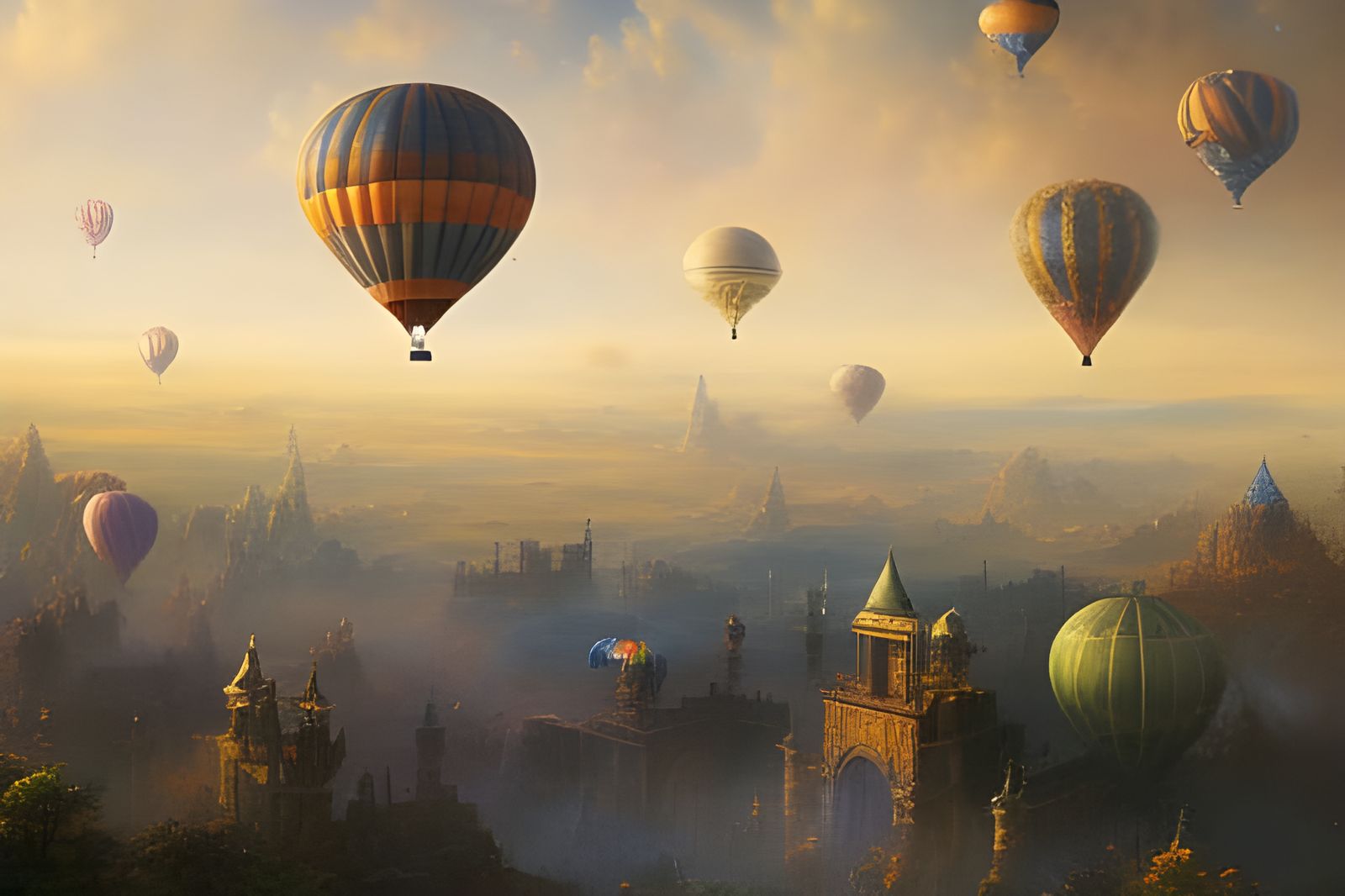 Multi-Colored Hot Air Balloons in Fantasycore Style