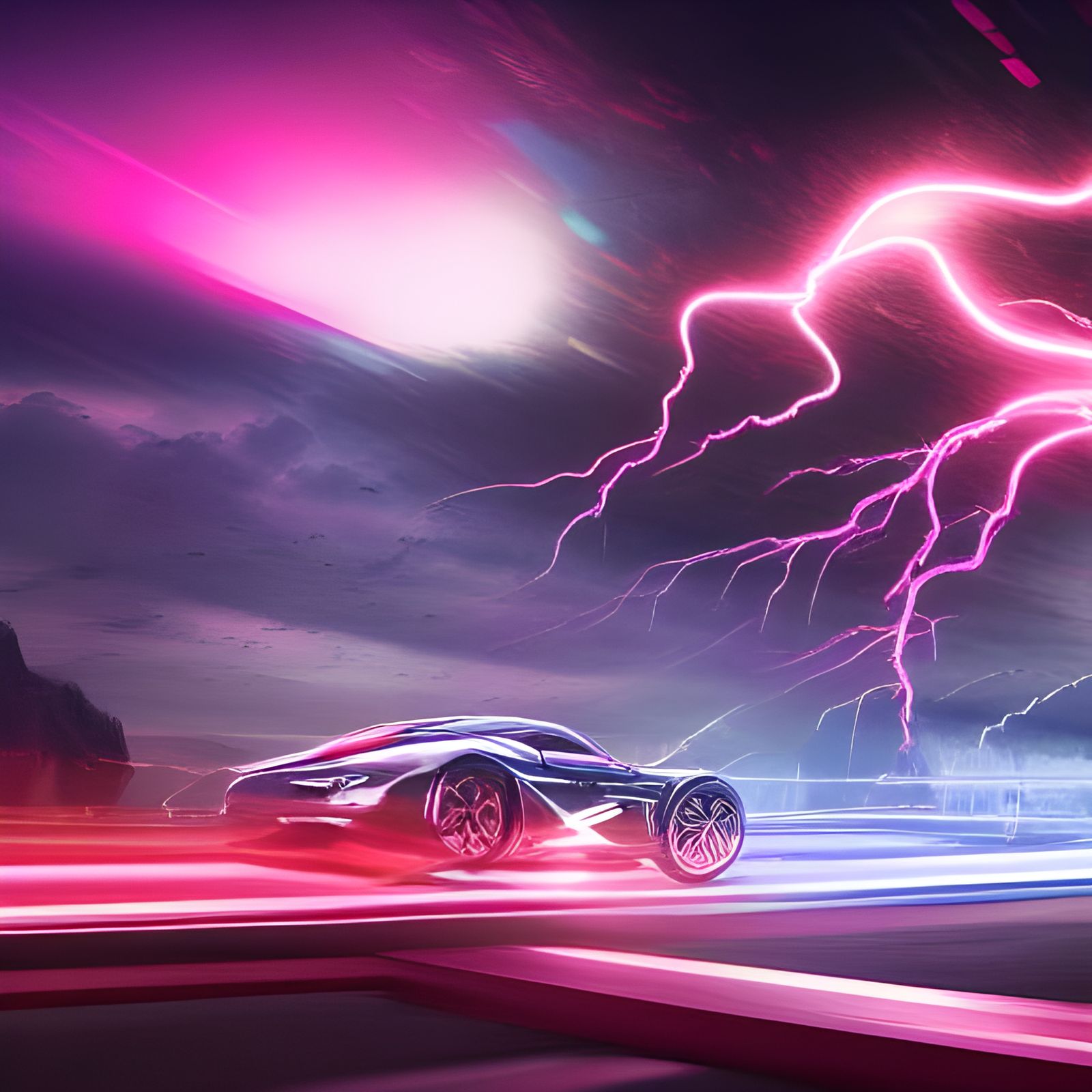 Neon Car Race in Detailed Matte Painting