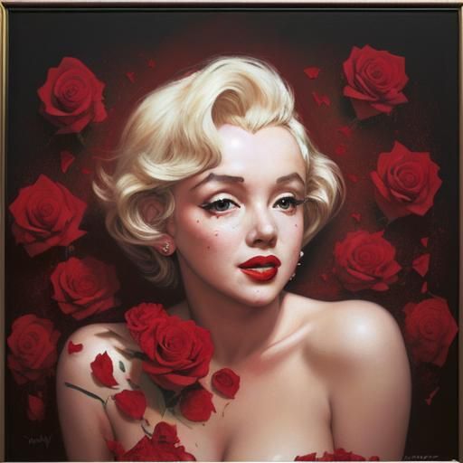 Marilyn Monroe in Roses, Oil Painting Style