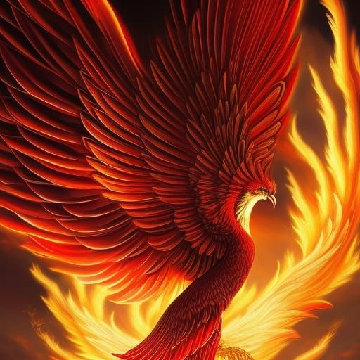 Majestic Phoenix Illustration on Red Paper: Anime Style