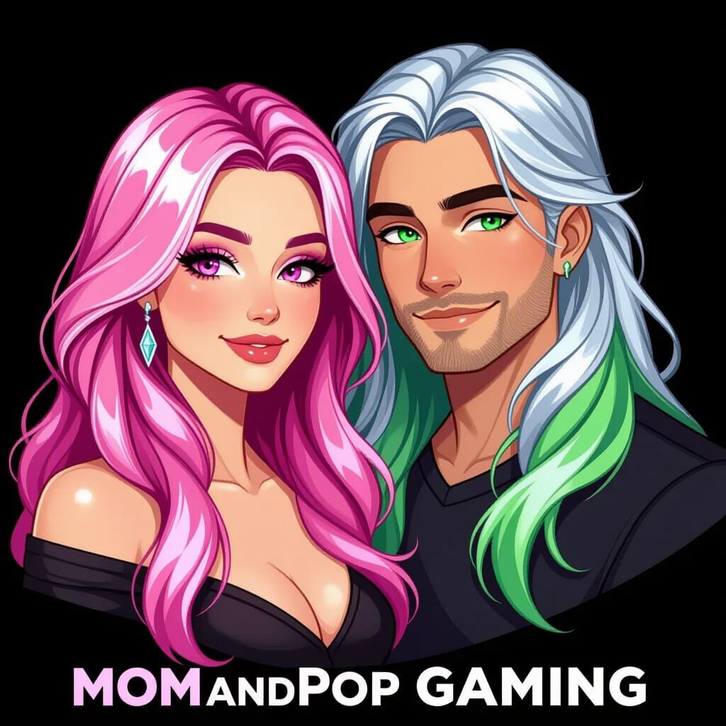 Gaming Couple in Vibrant, Dynamic Art Style