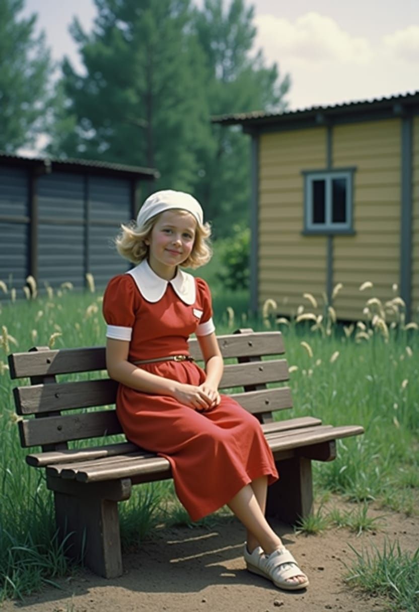 Young Pioneer Girl in Wheat Field, Kodachrome Style