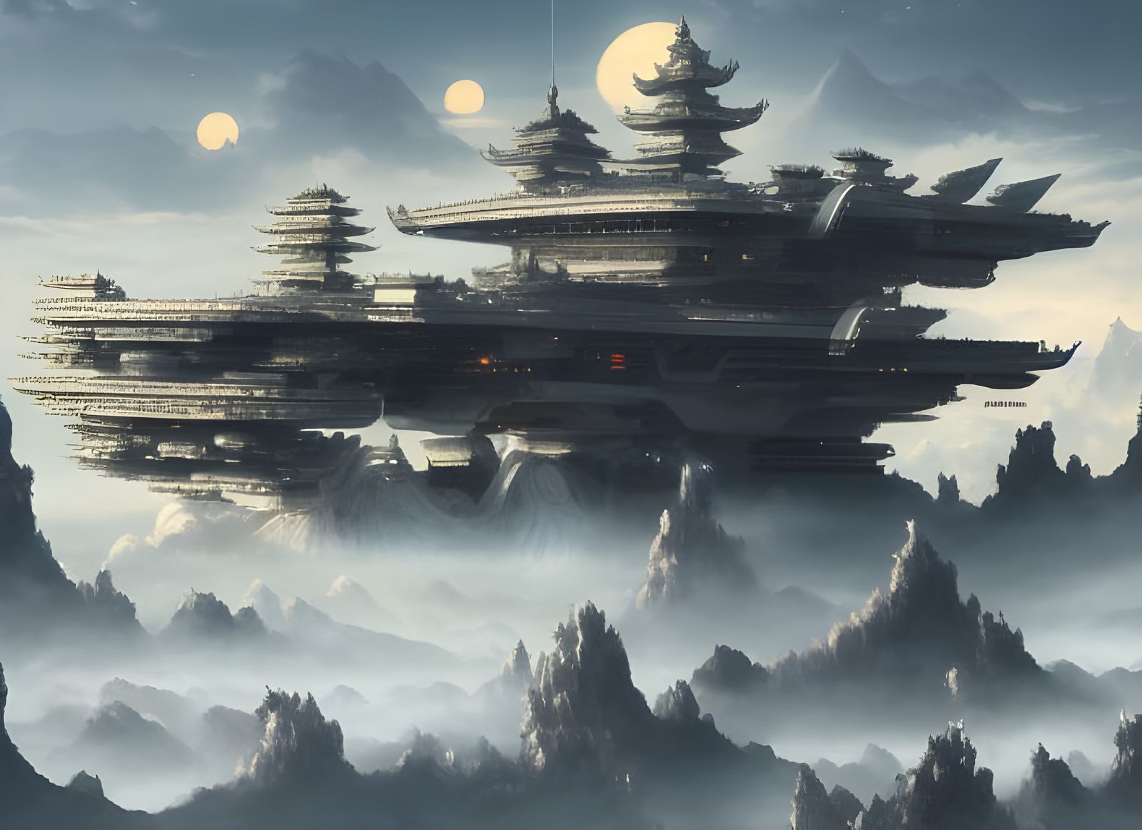 Gigantic Space Cruiser in Japanese Castle Style