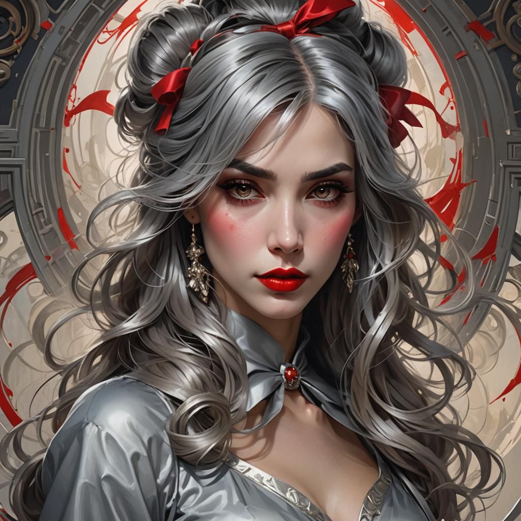 Stunning Woman with Grey Hair, Digital Art Portrait