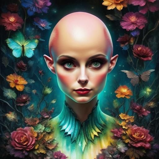 Ethereal Bald Pixie in Dark Fantasy Style