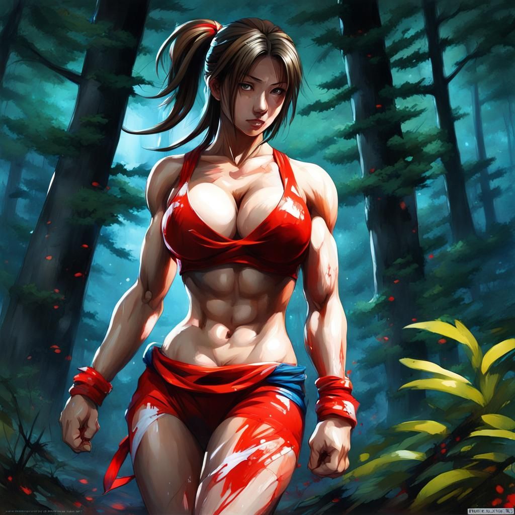 Hyperrealistic Muscular Woman in Graffiti Street Art Style