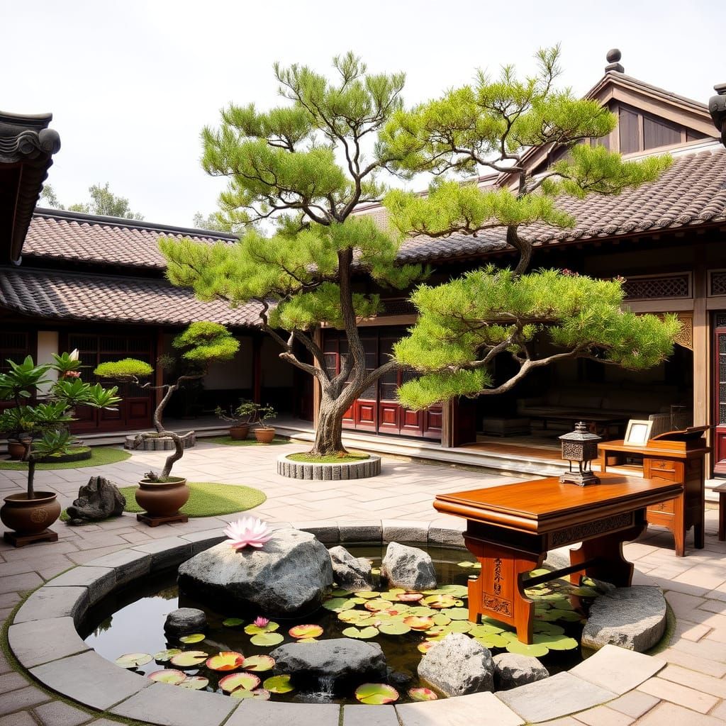 Traditional Japanese Courtyard in Serene Style