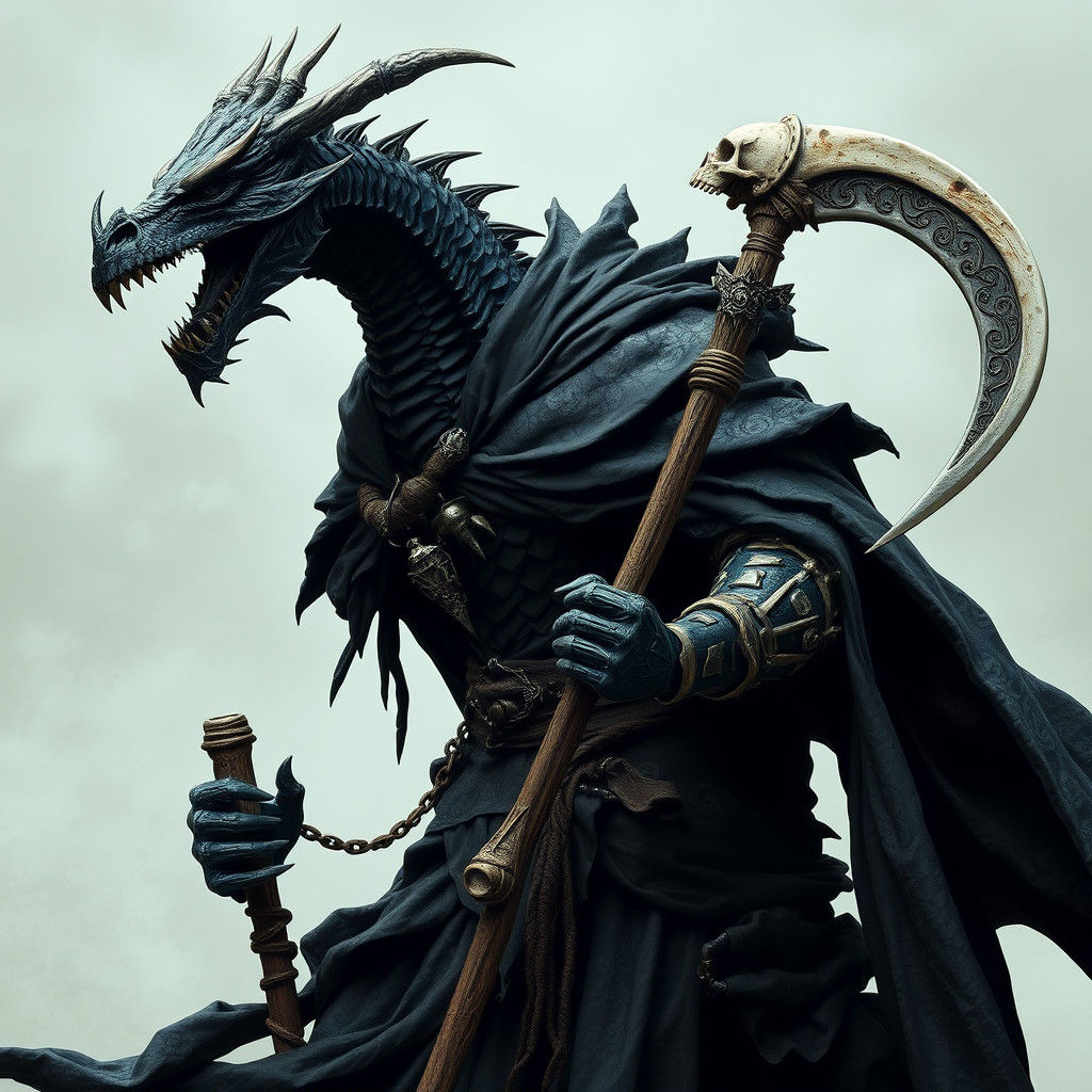 Dragonborn Warrior with Scythe in Gothic Fantasy Style