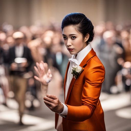 Man Photographing Woman in Ballroom, Hyperrealistic Style