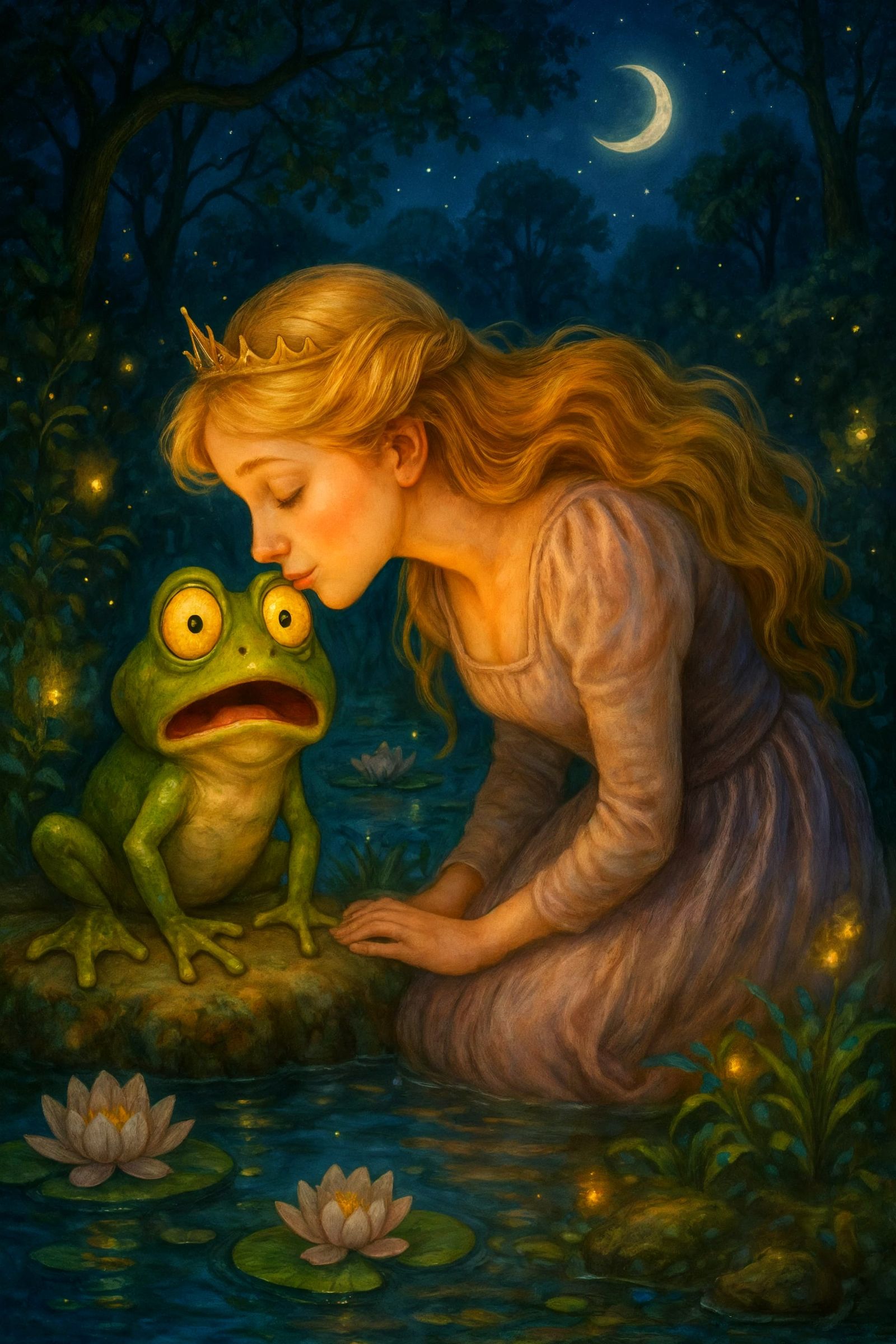 Princess Kisses Frog in Enchanted Fairytale Garden