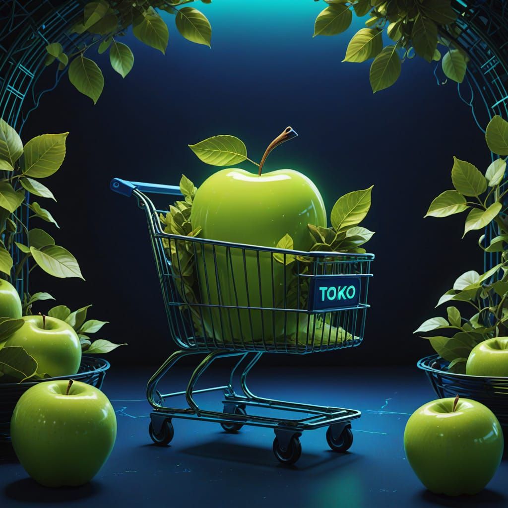 Vibrant Green Shopping Cart in a Futuristic Grocery Store