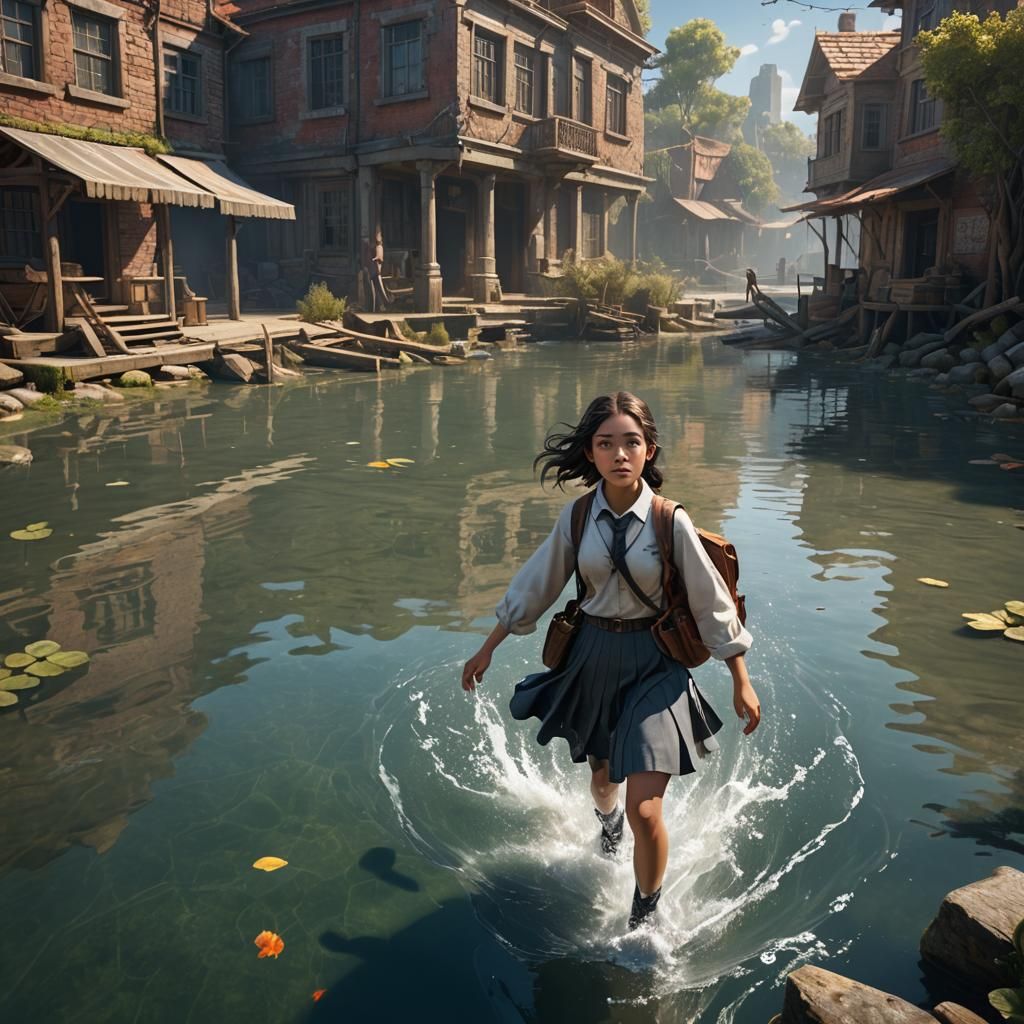 Schoolgirl's Escape: A Fantastical Digital Painting