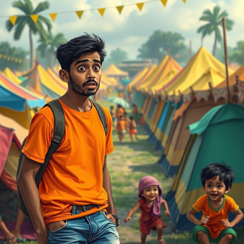 Surprised Encounter at a Colorful Indian Summer Camp