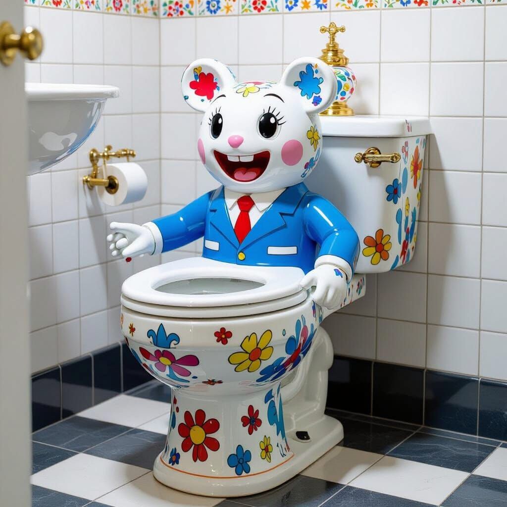 Cheerful Toilet Receives Waste in Surrealist Style
