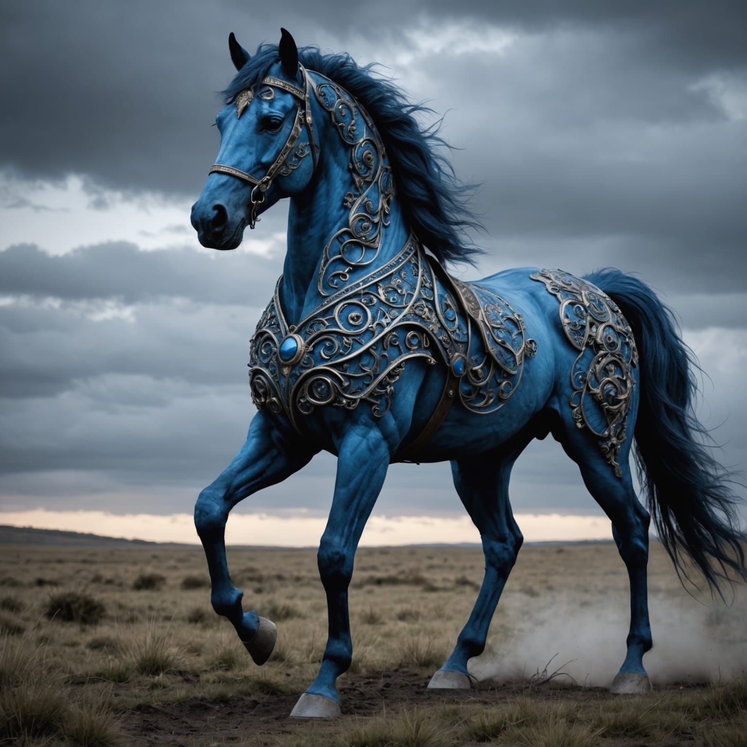 Blue Horse in Expressionist Style