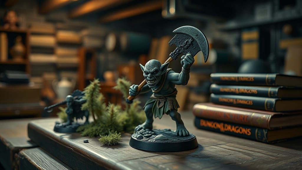 Unpainted Goblin Miniature with Mace in Diorama