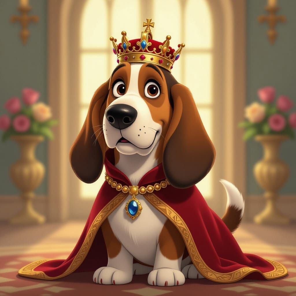 Basset Hound as Royal Companion in Disney Animation Style