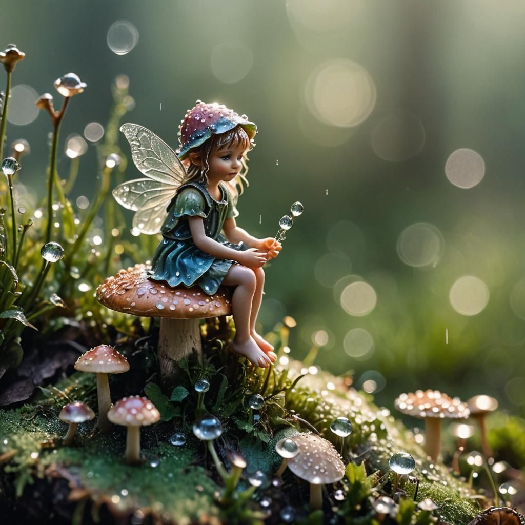 Enchanting Fairy on Mushroom: Macro Photography