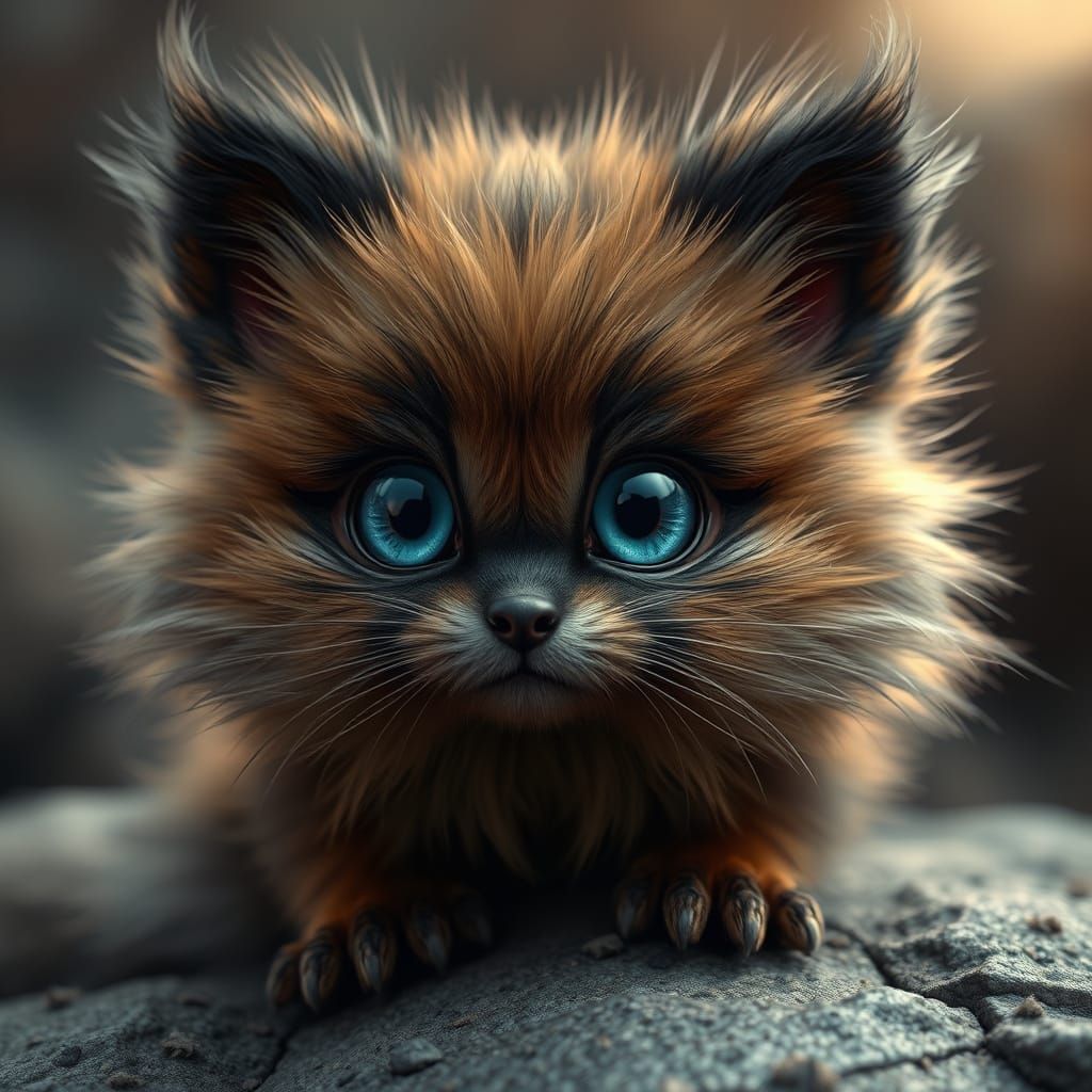 Cute Cuddly Fur Ball with Big Blue Eyes