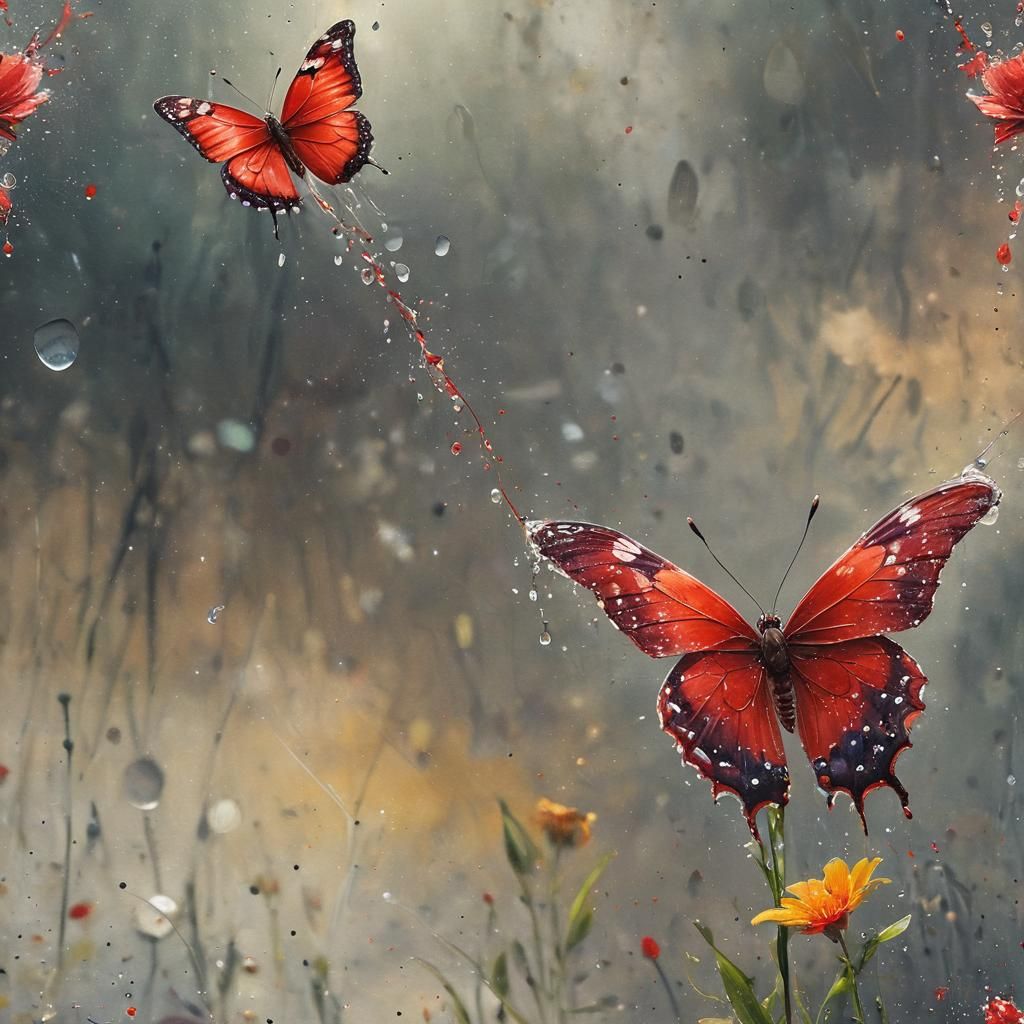 Vibrant Butterfly Street Art with Dew Drops