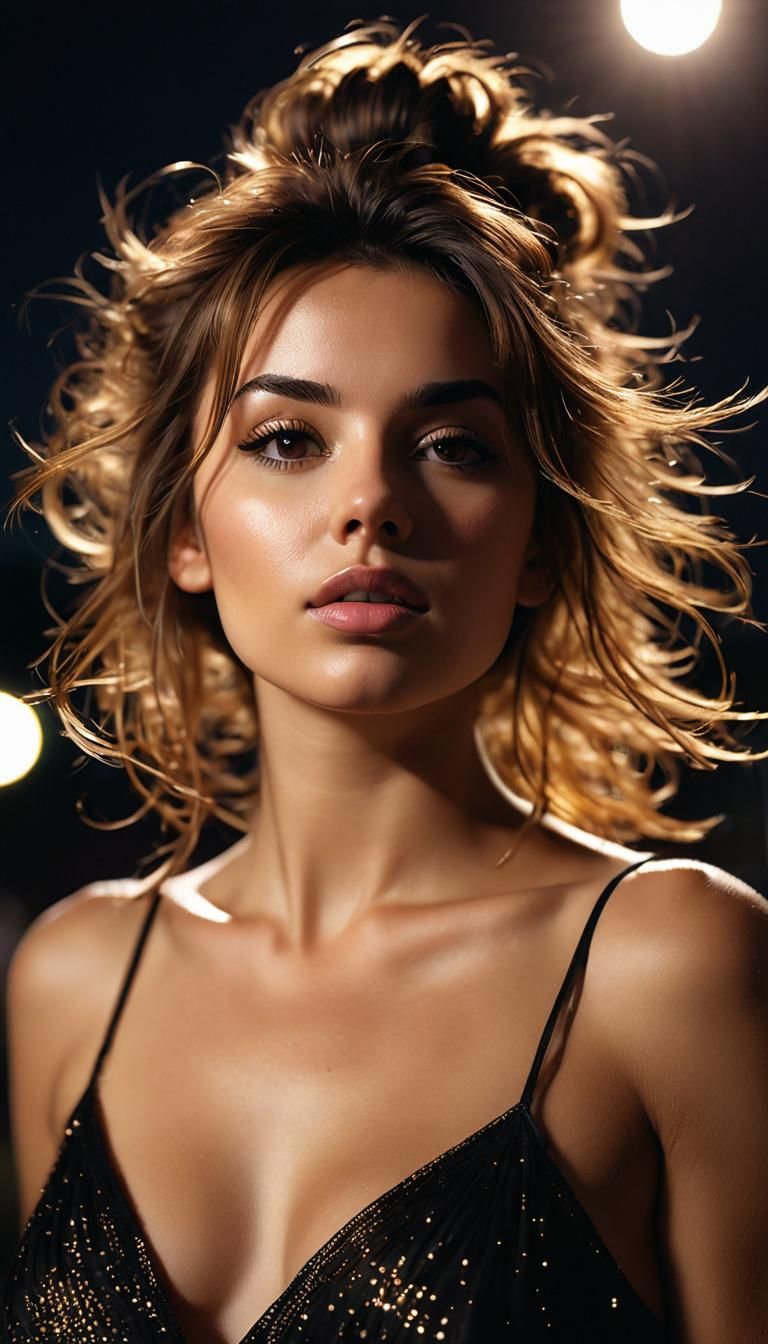 Glamorous Woman in Ethereal Starlight: Cinematic Close-Up