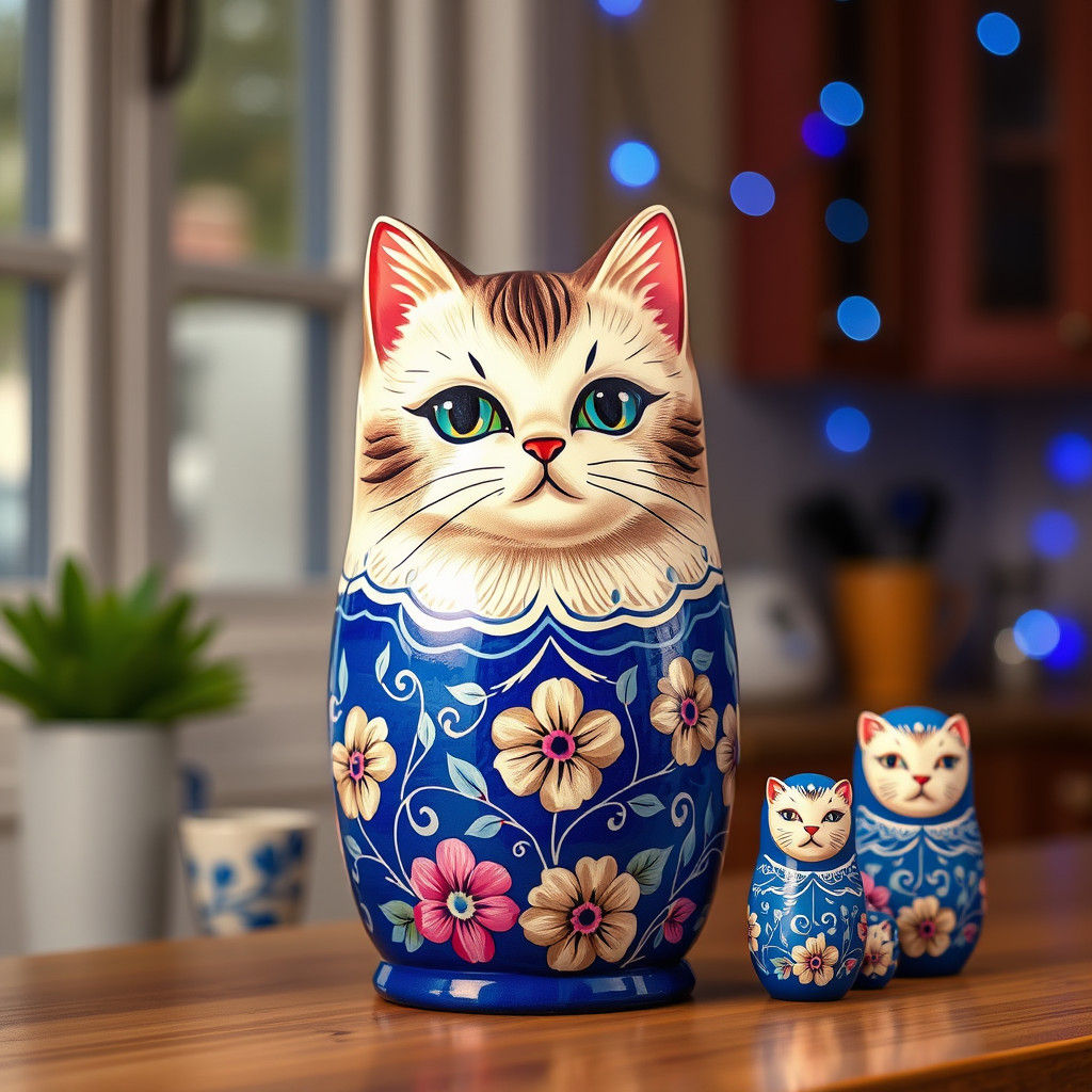 Royal Blue Kitty Cat Nesting Dolls: Matryoshka Art