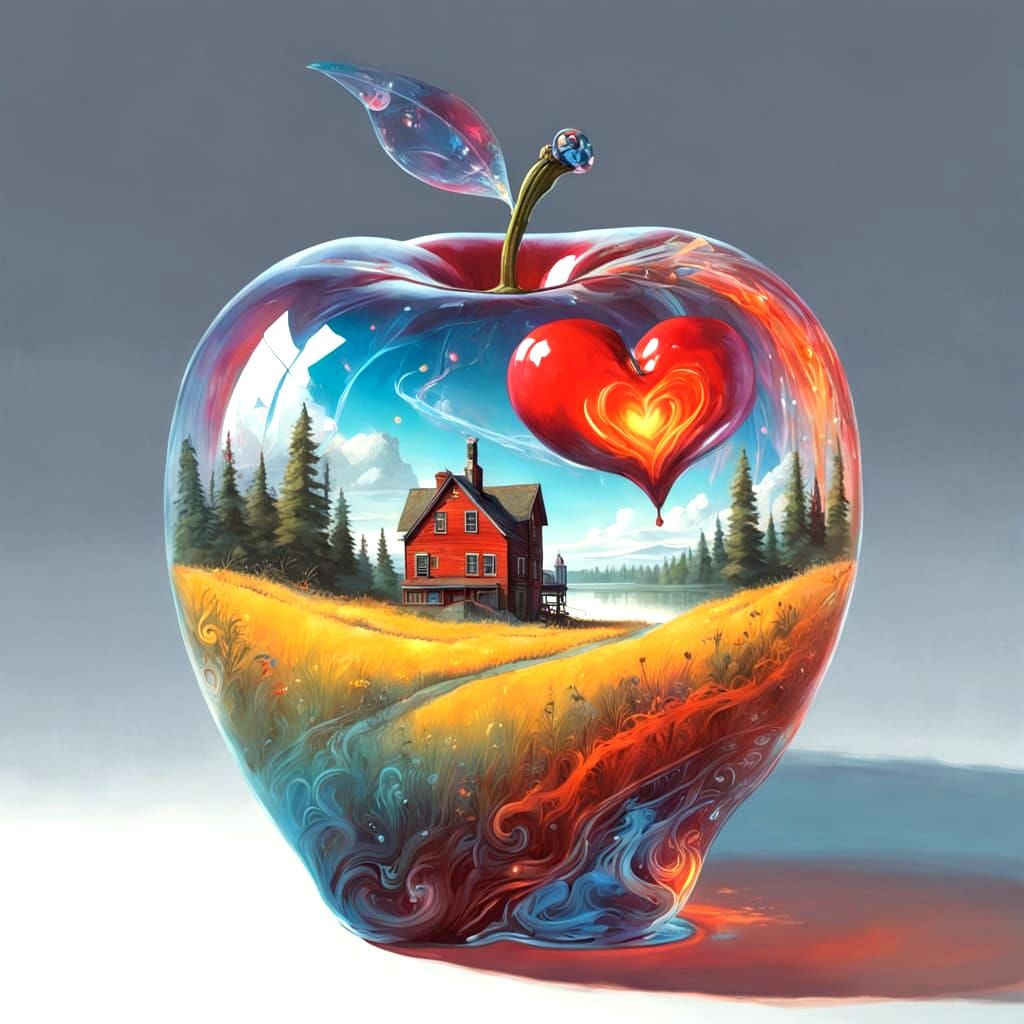 Flaming Heart Hidden in Glass Apple
