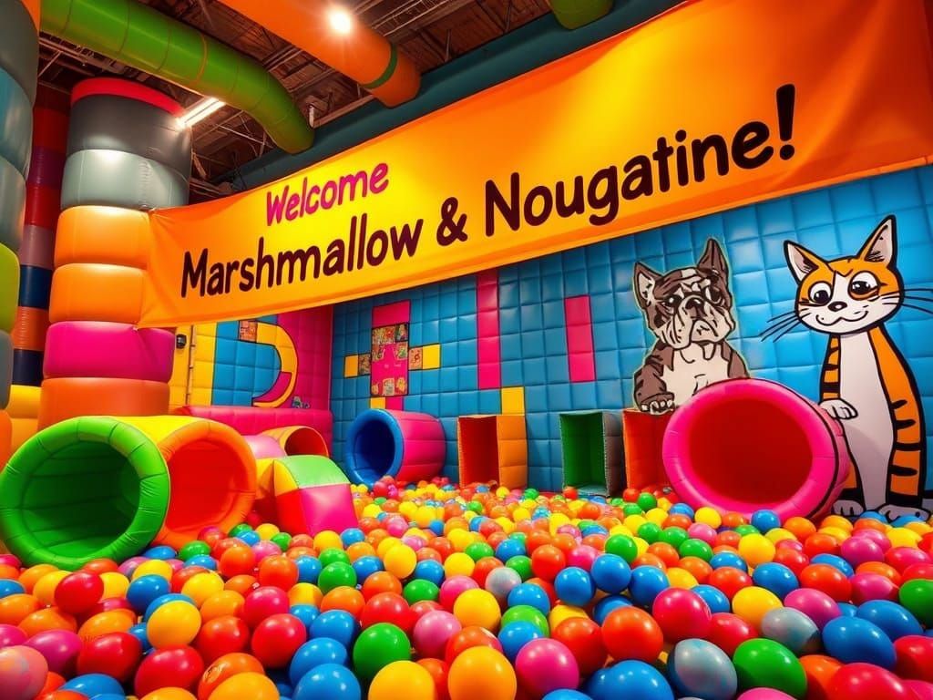Vibrant Canine Graffiti in a Playful Ball Pit Setting