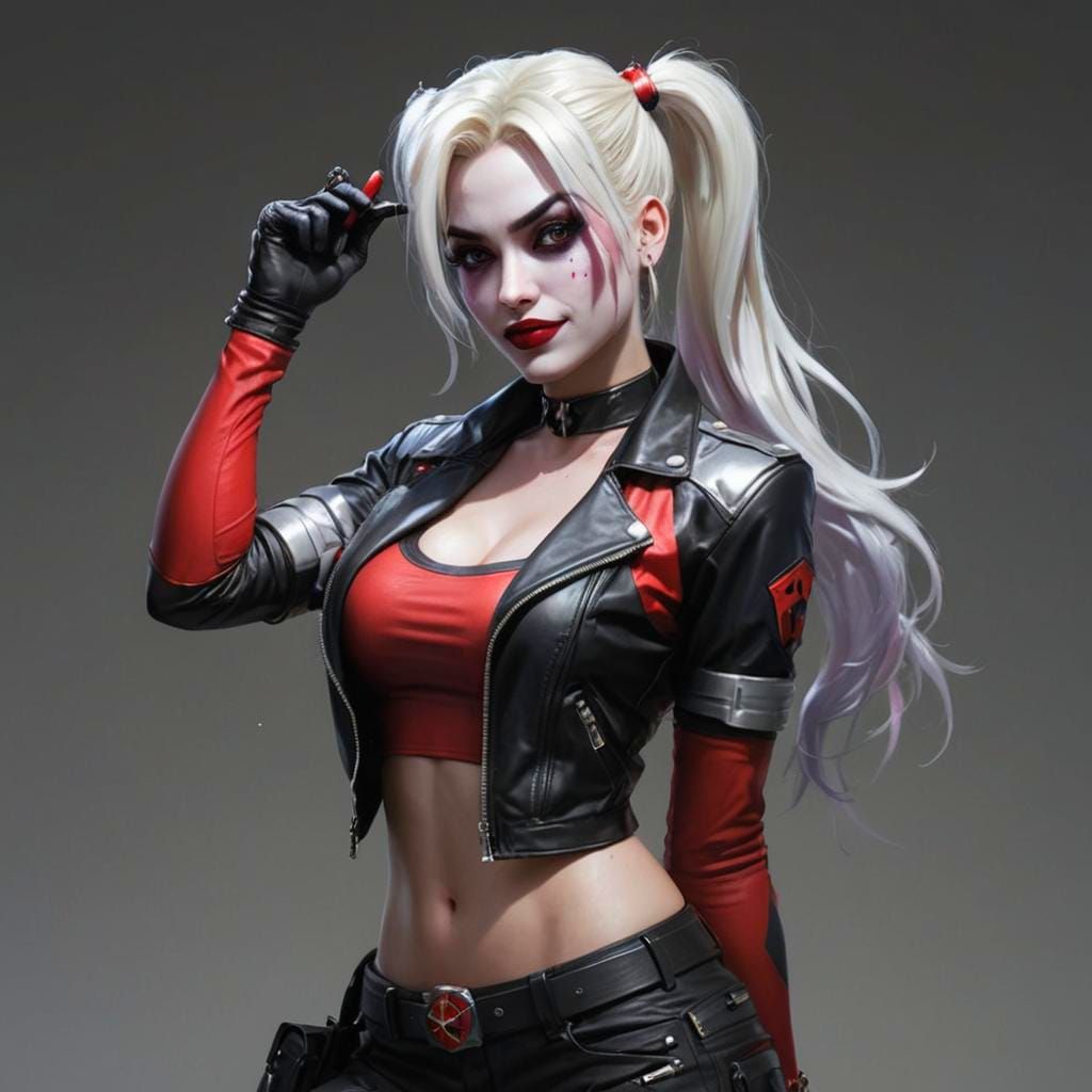 Harley Quinn in Biker Outfit: Art Nouveau Portrait