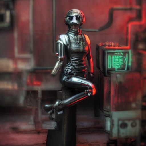 Cyberpunk Female Goth Fashion Model in Chrome Covered Robot ...