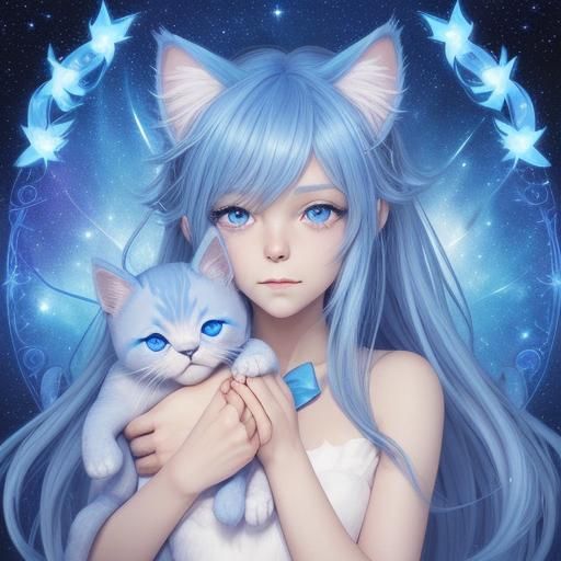 Anime Style Mythical Star Being with Cat Features