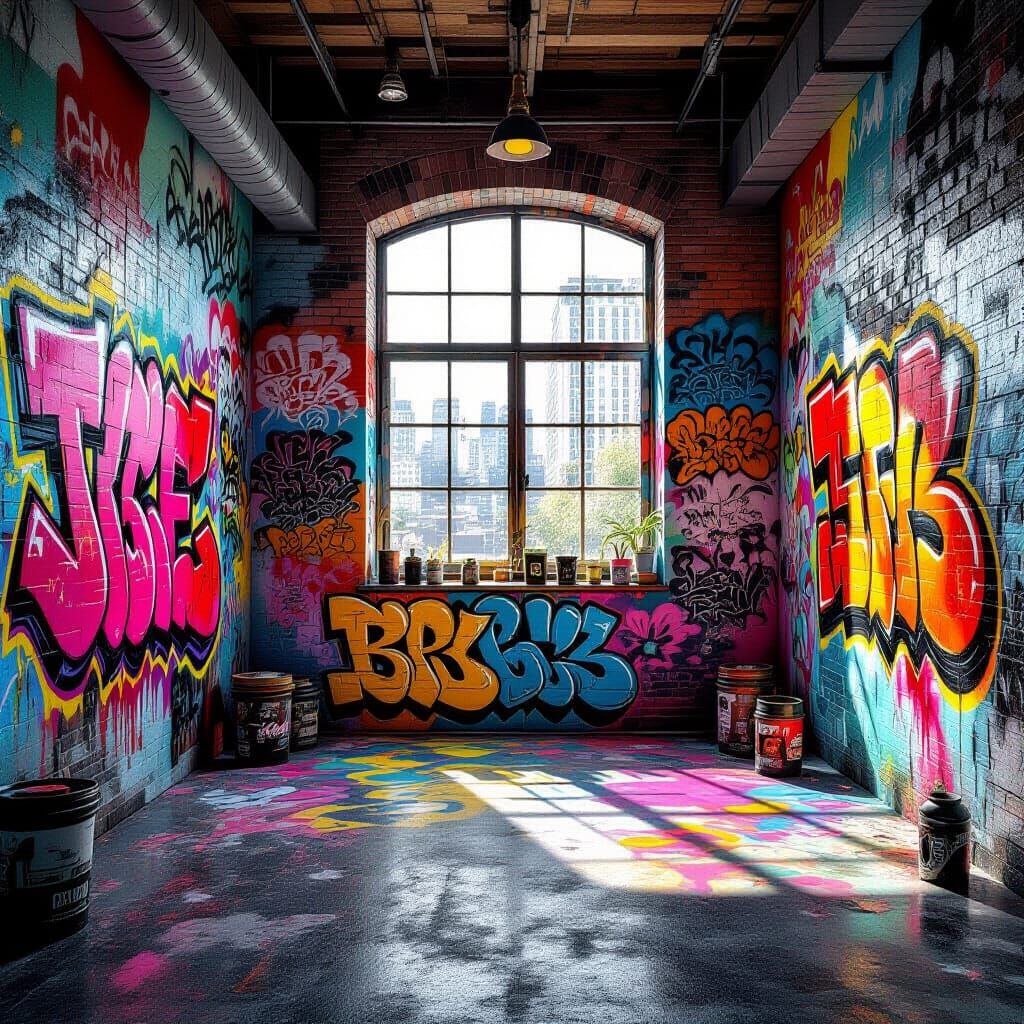 Vibrant Graffiti Art Therapy Studio with Dynamic Lighting