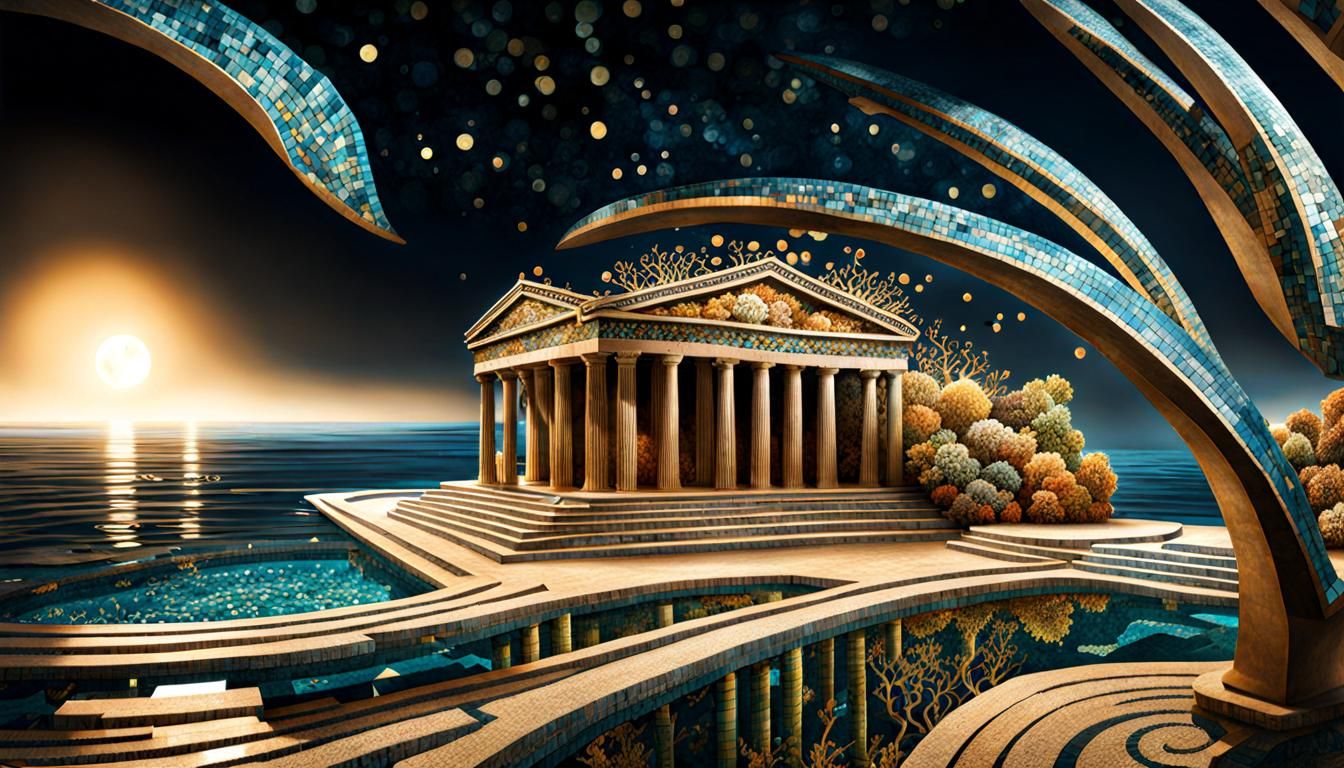 Elaborate Underwater Mosaic in Dark Academia Style