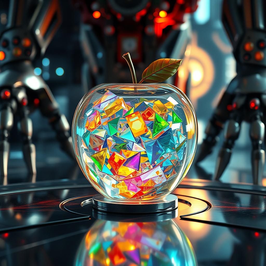 Glass Apple with Crystal Shards in Sci-Fi Universe