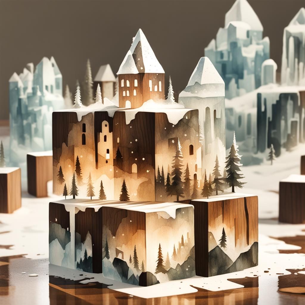 Disintegrating Ice Fortress in Double Exposure Style