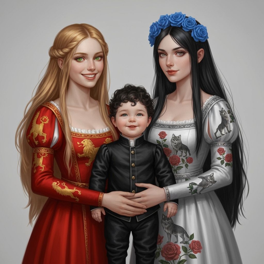 Medieval Lesbian Family Portrait in Oil Painting Style