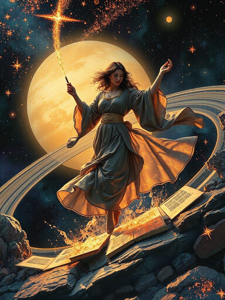 Celestial Calligrapher Inscribing Prophecies on Saturn's Rin...