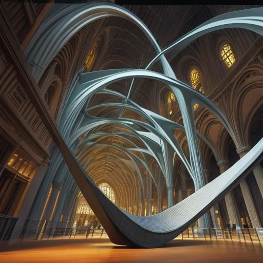 Surreal Architectural Composition with Catenary Arches
