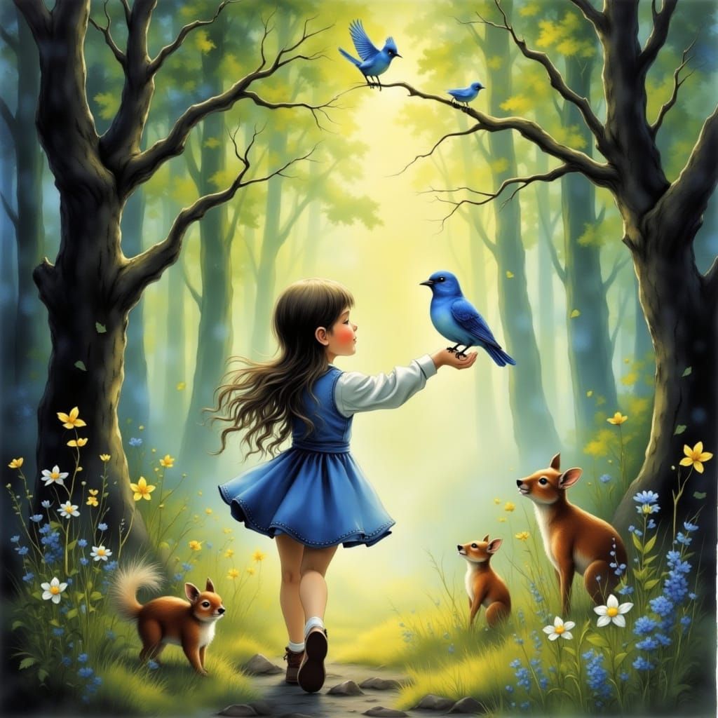 Girl Interacts With Wildlife in Grungy Forest