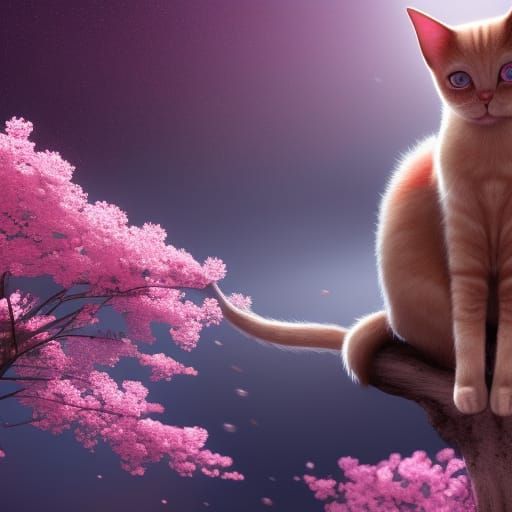 Sakura Cat in Detailed Matte Painting Style