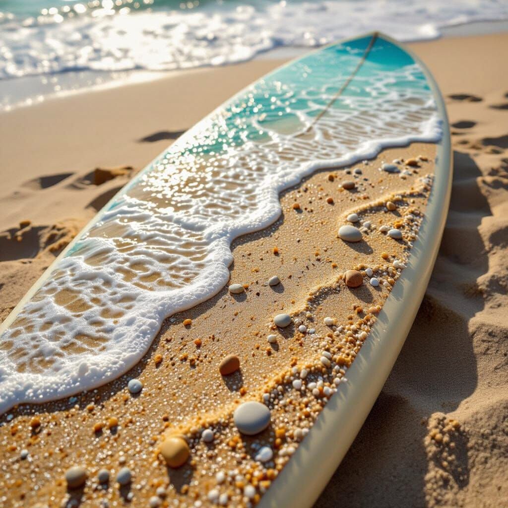 Realistic Beach Texture Surfboard Design