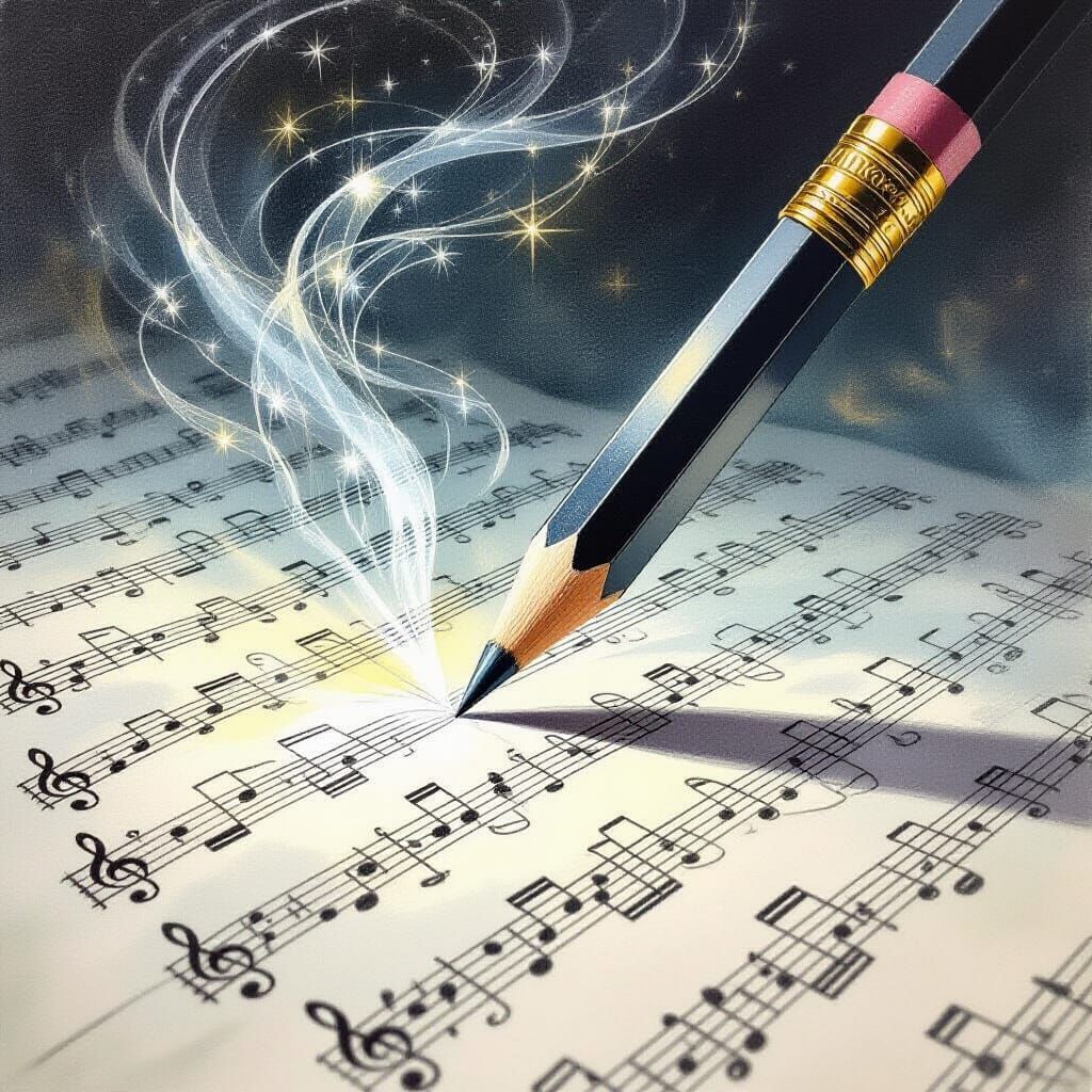 Pencil Transforms into Sheet Music: Gouache Painting