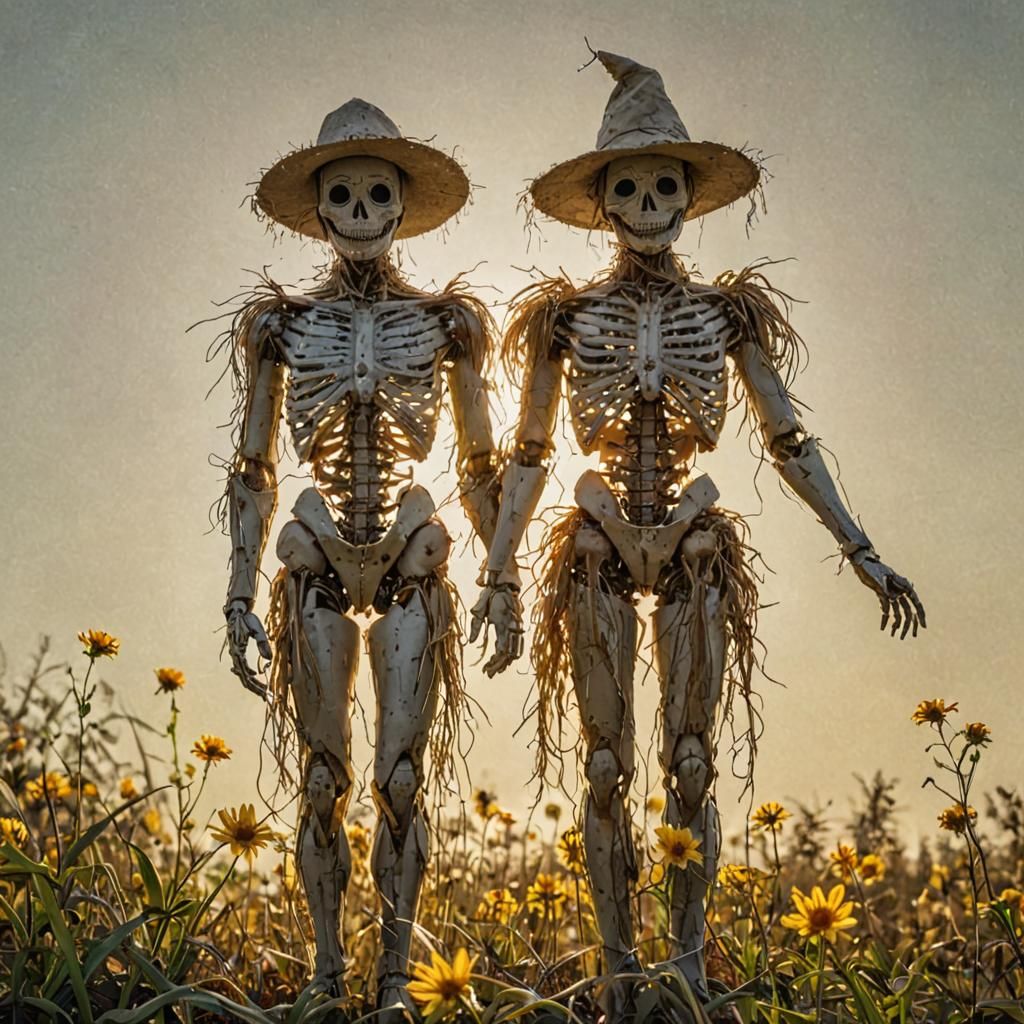 Surreal Scarecrow Owl Amidst Sunset Splendor