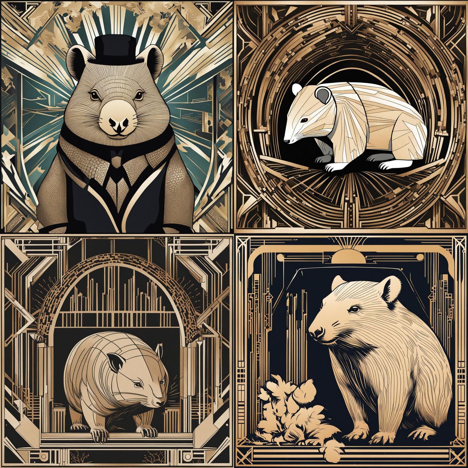 Art Deco Wombat Illustration
